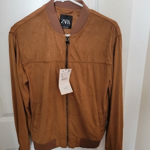 Zara faux suede tan bomber jacket
